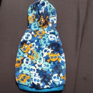 Skull Patterned Dog Hoodie - Blue and Orange
